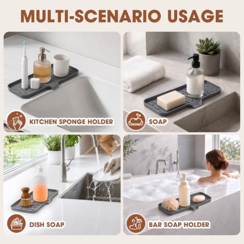 CAKETIME 2 Pack Silicone Soap Dish with Drain Spout for Bathroom Shower Caddy Kitchen Counter Bar Sponge Holder Drying Rack Sink Organizer Essentials Apartment Home Household Must Haves 2026 - Image 6