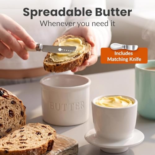 Priority Chef Large Butter Crock with Lid with Water Line, Ceramic French Butter Dish to Leave On Counter, Holds 2 Sticks, White - Image 2
