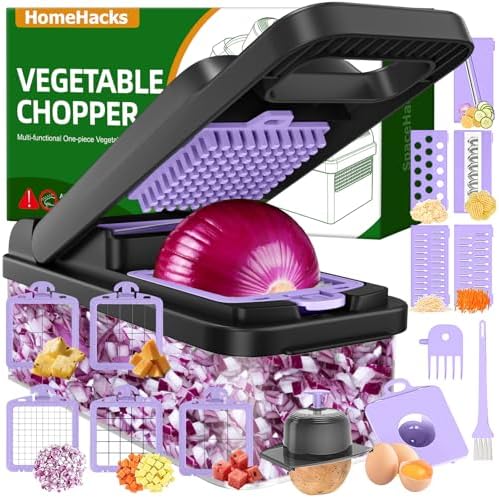 HomeHacks Veggie Chopper Vegetable Cutter, 15 in 1 Kitchen Gadget, Purple by HomeHacks
