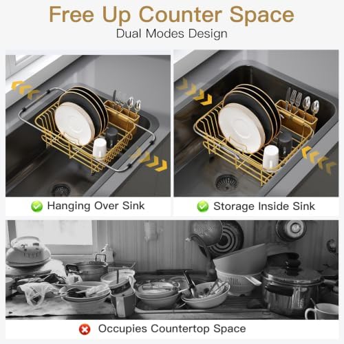 JASIWAY Gold Dish Drying Rack in Sink with Utensil Holder, RV, Apartment - Image 2