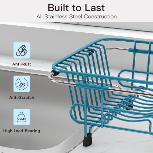 JASIWAY Blue Dish Drying Rack in Sink with Utensil Holder, RV, Apartment - Image 7