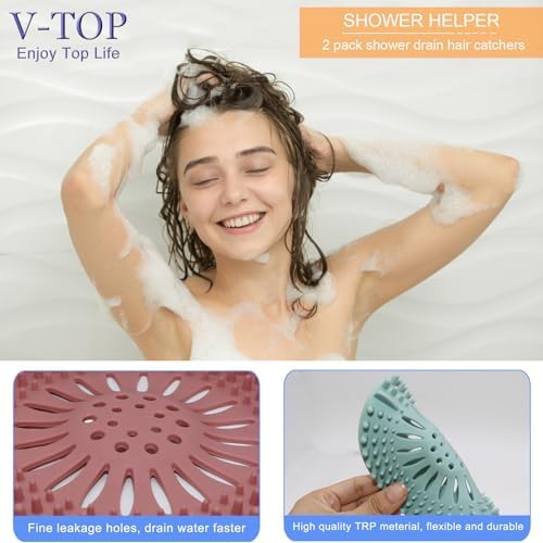 Shower Drain Hair Catcher Tub Stopper, V-TOP Drain Cover for Shower to Catcher Hair, Silicone Bathtub Drain Plug Suit for Bathroom Kitchen and Laundry, 4 Pack - Image 4