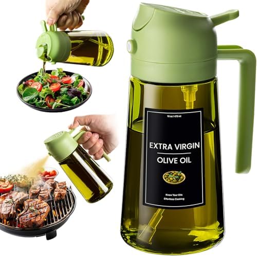 CXINYI - 16oz/470ml Olive Oil Dispenser for Kitchen with Stickers - 2 in 1 Olive Oil Sprayer for Cooking, Air Fryer, and Salad, Green (Light-Proof Kitchen Gadget) by CXINYILLC