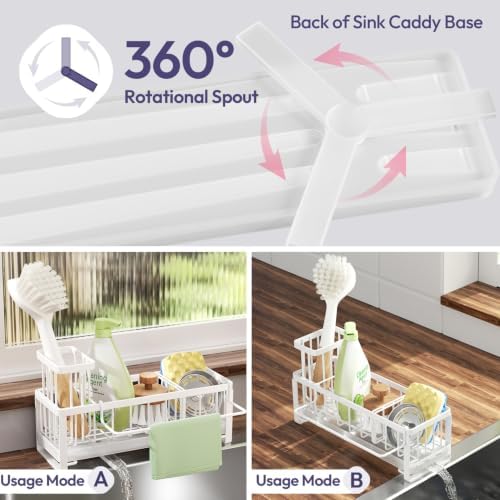 SWTYMIKI Sponge Holder for Kitchen Sink - Sink Caddy with Brush Holder Self-draining Sponge Caddy Organizer with Divider Stainless Steel Kitchen Accessories Storage for Countertop, White - Image 2