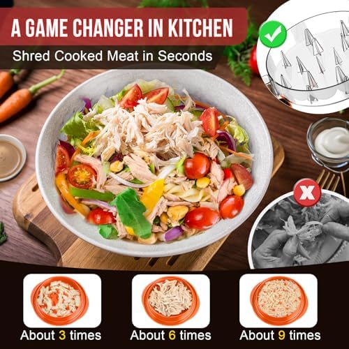 SoulLife Chicken Shredder Tool Twist 8 Inches, BPA free, Dishwasher safe, Meat Shredder, with Clear Lid, Ergonomic Handle, Strong Anti-slip, Easy To Clean, Suitable for Pork Beef Chicken (Orange) - Image 2