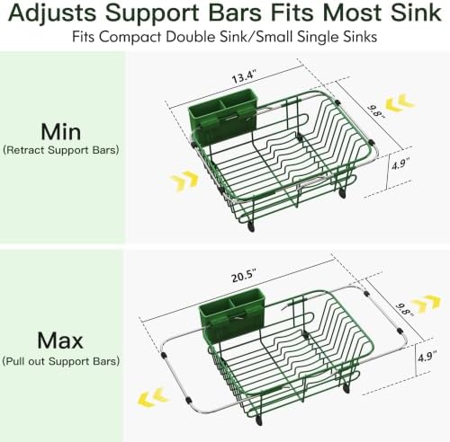 JASIWAY Green Dish Drying Rack in Sink with Utensil Holder, RV, Apartment - Image 4