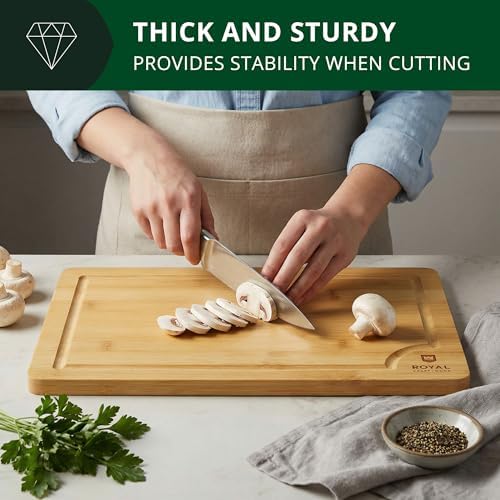 ROYAL CRAFT WOOD Bamboo Cutting Board with Juice Groove - Kitchen Chopping Board for Meat Cheese and Vegetables, Heavy Duty Serving Tray - Image 4