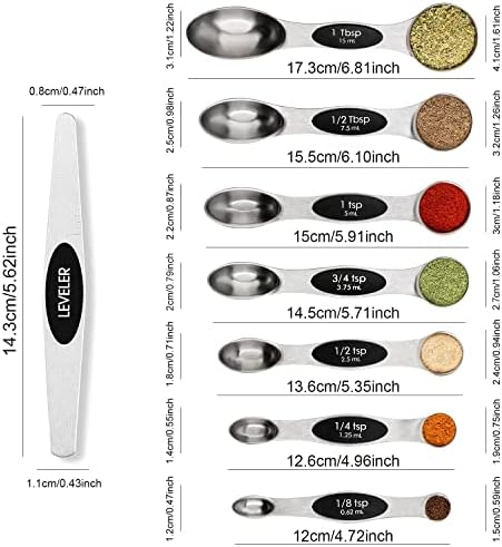 Magnetic Measuring Spoons Set with Leveler, Stackable Stainless Steel Tablespoons for Baking, Fits in Spice Jars - Image 2
