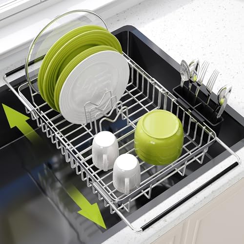 JASIWAY Expandable Dish Drying Rack Over the Sink with Utensil Holder by JASIWAY