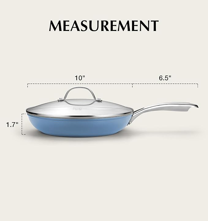 KOCH SYSTEME CS Nonstick Frying Pan with Lid 10 Inch - Ceramic Blue Omelet Pan