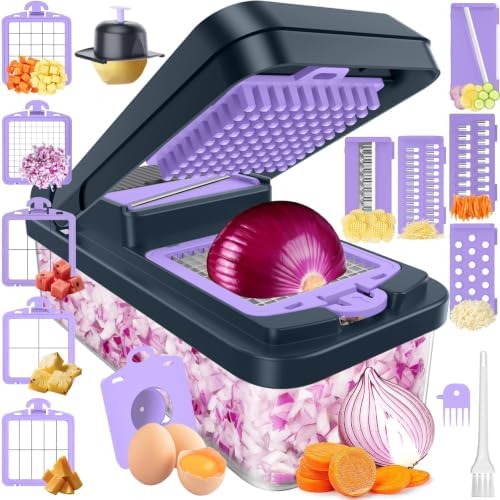 15-in-1 Vegetable Chopper with 10 Blades, Food Veggie Cutter, Purple by SpaceHacks
