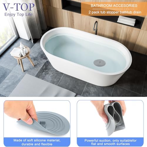 Shower Drain Hair Catcher Tub Stopper, V-TOP Drain Cover for Shower to Catcher Hair, Silicone Bathtub Drain Plug Suit for Bathroom Kitchen and Laundry, 4 Pack - Image 3