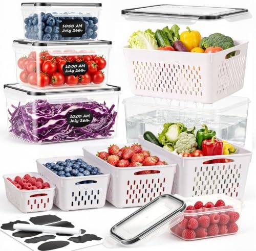 5 PCS Large Fruit storage Containers for Fridge ,Food Storage Containers by Freshmage