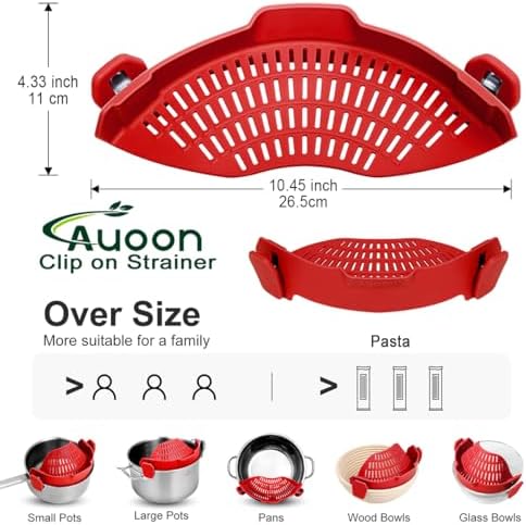 AUOON Pot Strainer Clip on Silicone, Large 10.45 x 4.33 in, Red - Image 3