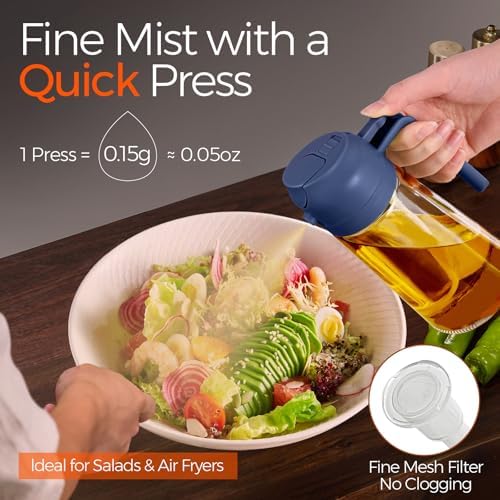 YARRAMATE 16 oz 2-in-1 Glass Olive Oil Sprayer for Cooking, Black&Navy - Image 3