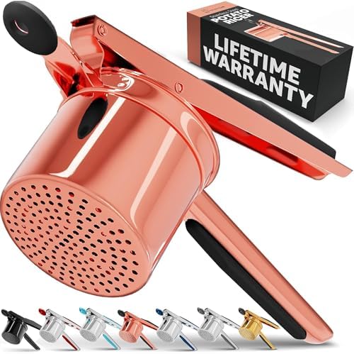 PriorityChef Large 15oz Potato Ricer, Heavy Duty Stainless Steel Potato Masher and Ricer Kitchen Tool, Press and Mash Kitchen Gadget For Perfect Mashed Potatoes - Everytime, Rose Gold and Black by PriorityChef