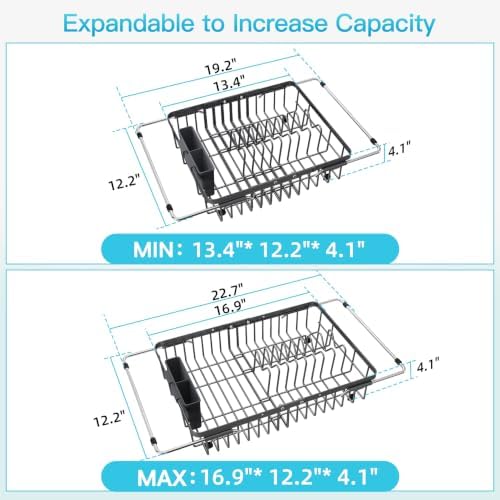 JASIWAY Gray Dish Drying Rack Over the Sink with Utensil Holder - Image 4