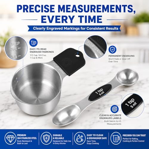 Magnetic Measuring Cups and Spoons Set-Heavy Duty 304 Stainless Steel Cups - Image 3