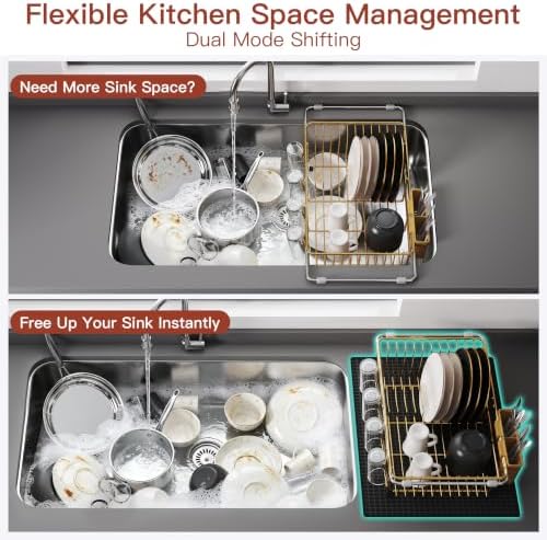 JASIWAY Gold Dish Drying Rack in Sink with Mat, Cups and Utensil Holder - Image 4