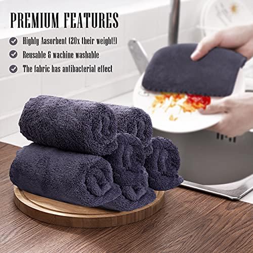 Sunny zzzZZ 24 Pack Kitchen Dishcloths - Does Not Shed Fluff - Reusable Dish Towels, Dish Cloths, Super Absorbent Coral Fleece Cleaning Cloths, Nonstick Oil Washable Fast Drying, 10 x 20 Inch (Grey) - Image 7