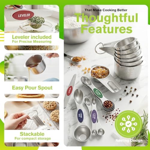 ChefAide Magnetic Measuring Cups & Spoons Set of 15 with Leveler - Image 6