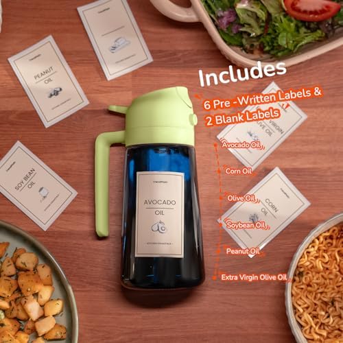 TrendPlain 16oz/470ml Blue Glass Olive Oil Sprayer for Cooking - 2 in 1 Olive Oil Dispenser for Kitchen Gadgets, Air Fryer, Salad, and BBQ - Green - Image 2