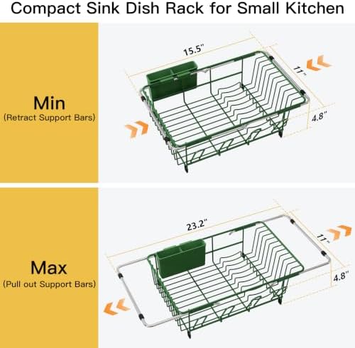 JASIWAY Green Dish Drying Rack in Sink, Dish Drainer with Utensil Holder - Image 4