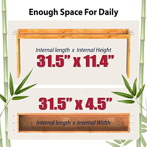 IIIOIIIA Bamboo Over the Stove Spice Shelf for Kitchen, 31.5" Spice Rack Organizer Shelf with 6 hooks, 11.4" Height Extra Storage Countertop, Easy to Assemble - Image 6