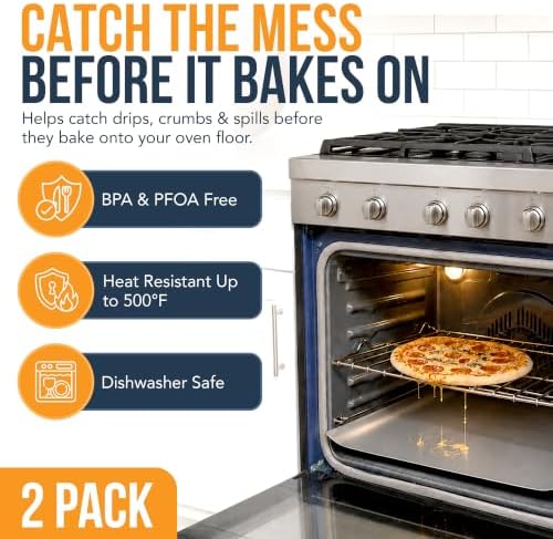 Oven Liners for Bottom of Oven - 2 Pack Large Heavy Duty Mats, 17”x25” Non-Stick Reusable Liner for Electric, Gas, Toasters, Grills - BPA & PFOA Free Kitchen Accessory to Keep It Clean (Silver) - Image 2