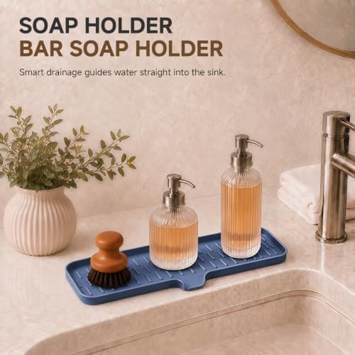 CAKETIME 2 Pack Silicone Soap Dish with Drain Spout for Bathroom Shower Caddy Kitchen Counter Sponge Holder Bar Sink Organizer Tray Container Drying Accessories Small Case Saver Box Stuff Blue Large - Image 5