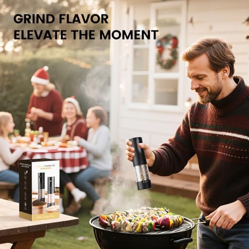 Electric Salt and Pepper Grinder Set - Rechargeable Automatic Salt and Pepper Shakers, Kitchen Appliances with External Adjustable Coarseness, Larger Hopper for Cooking, Home Gifts(2 Pack,Black/Black) - Image 6