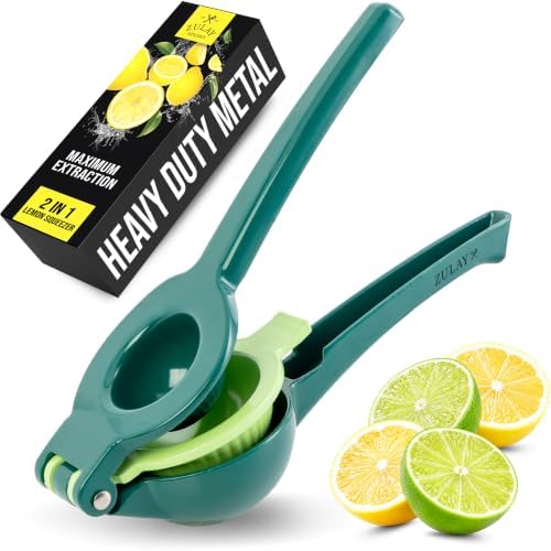 Zulay Kitchen Metal 2-in-1 Lemon Squeezer - Sturdy Max Extraction Hand Juicer Lemon Squeezer Gets Every Last Drop - Easy to Clean Manual Citrus Juicer - Easy-Use Lemon Juicer Squeezer - Green/Lime by ZulayKitchen