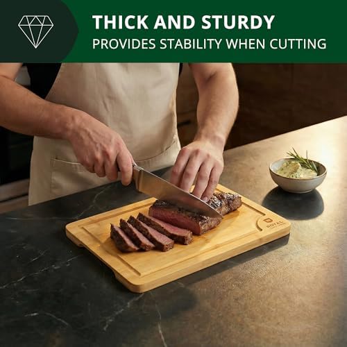 ROYAL CRAFT WOOD Bamboo Cutting Board with Juice Groove - Kitchen Chopping Board for Meat Cheese and Vegetables, Heavy Duty Serving Tray - Image 3