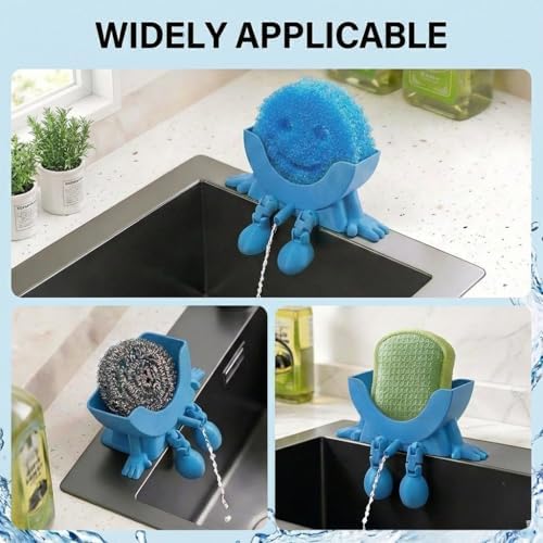 Creative Drainage Sponge Holder: Traceless Glue, 3D Printed Funny Kitchen Sink Holder, Keeps Sponge Dry – for Scrub Daddy (1, Blue) - Image 7