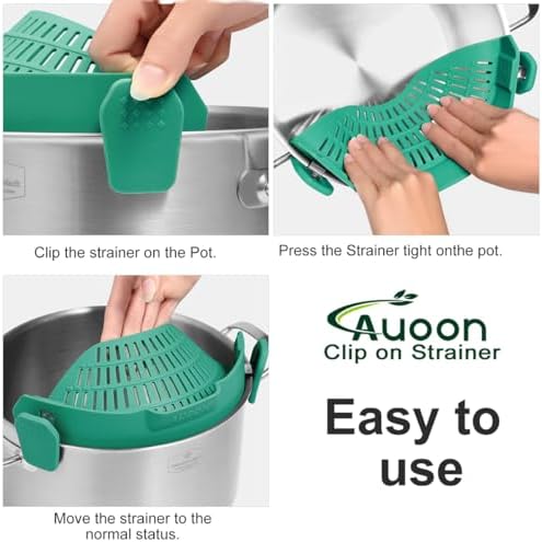 AUOON Pot Strainer Clip on Silicone, Large 10.45 x 4.33 in, Sea Blue - Image 4