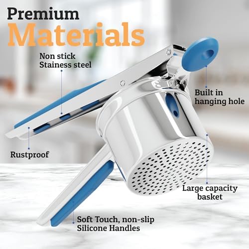 PriorityChef Large 15oz Potato Ricer, Heavy Duty Stainless Steel Potato Masher and Ricer Kitchen Tool, Press and Mash Kitchen Gadget For Perfect Mashed Potatoes - Everytime, Blue - Image 3