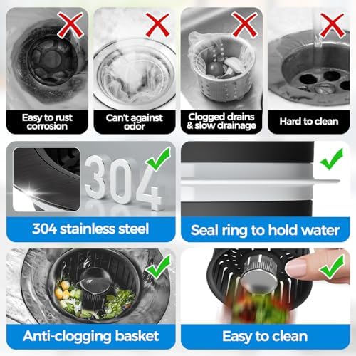 zaa 3 in 1 Kitchen Sink Drain Strainer Stopper Removable Basket Pop-Up - Image 6