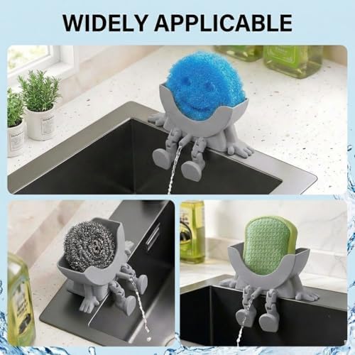 Creative Drainage Sponge Holder: Traceless Glue, 3D Printed Funny Kitchen Sink Holder, Keeps Sponge Dry – for Scrub Daddy (1, Grey) - Image 7