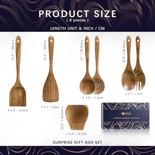 Wooden Spoons for Cooking, 7-Piece Acacia Wood Utensil Gift Set - Image 2