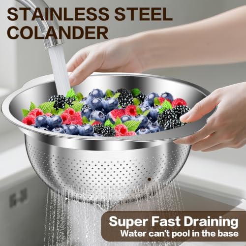 Large Strainers and Colanders, Big Stainless Steel Colanders for Kitchen, Stainless Steel Strainer Set of 3 (7 QT, 6 QT, 5 QT) for Draing Pasta Spaghetti Fruit Vegetable - Image 7
