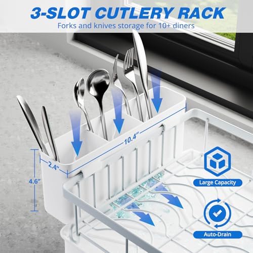 Godboat 2-Tier Dish Drying Rack - Dish Rack with Auto Drain-to-Sink & Mat - Image 5