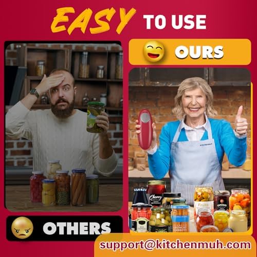 KITCHENMUH Higher Torque Electric Jar Opener for Seniors with Arthritis Fit Almost Jars Size, Automatic Jar Opener for Weak Hands, Hands Free Battery Operated Bottle Opener for Arthritic Hands (Red) - Image 3