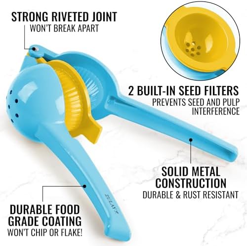 Zulay Metal 2-In-1 Lemon Squeezer Manual - Sturdy, Max Extraction Hand Juicer Lemon Squeezer Gets Every Last Drop - Easy to Clean Manual Citrus Juicer - Easy-to-Use Lemon Juicer Squeezer - Blue/Yellow - Image 6