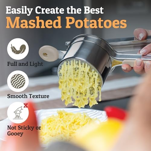 PriorityChef Large 15oz Potato Ricer, Heavy Duty Stainless Steel Potato Masher and Ricer Kitchen Tool, Press and Mash Kitchen Gadget For Perfect Mashed Potatoes - Everytime, Khaki - Image 6