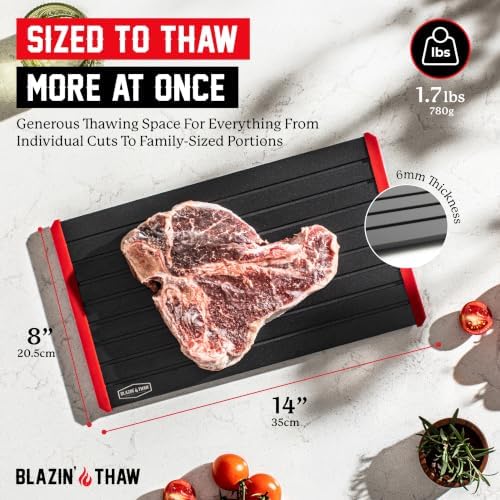 BLAZIN' THAW Defrosting Tray for Frozen Meat | 14” Large-Size | Aluminium Plate for Thawing Frozen Food | Natural Thawing Process | No Microwaves, No Cold/Warm Water Required | - Image 2