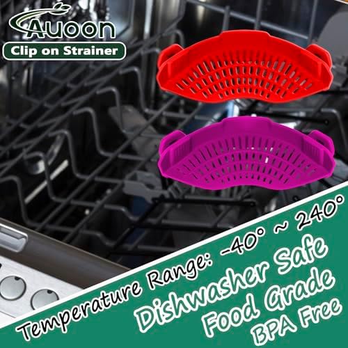 AUOON Clip On Strainer Silicone for Pots, Standard 8.86 x 3.55in, Purple - Image 2