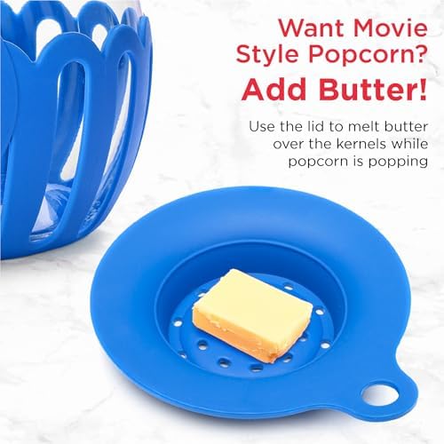 Ecolution Patented Micro-Pop Microwave Popcorn Popper with Temperature Safe Glass, 3-in-1 Lid Measures Kernels and Melts Butter, Made Without BPA, Dishwasher Safe, 1.5-Quart, Blue - Image 5
