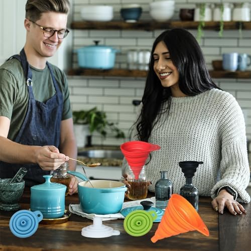 KongNai Kitchen Funnel Set, Small and Large, Kitchen Gadgets Accessories Foldable Silicone Collapsible Funnels for Filling Water Bottle Liquid Transfer Food Grade (6 Pack) - Image 7