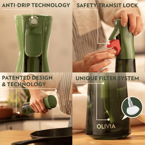 FLAIROSOL OLIVIA SIGNATURE Oil Sprayer for Cooking, 200ml Glass, Green/Gold - Image 3