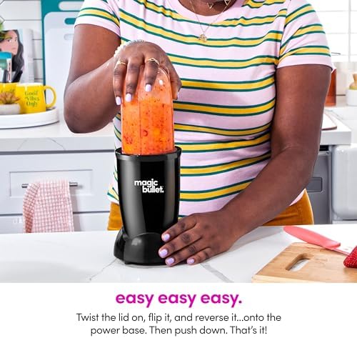 magic bullet Blender Set, 7-Piece Set, 250W Blender and Food Processor, 2 Blending Cups, Cross Blade, Compact Design, Smoothies, Sauces, Black, MBR-0701AK - Image 4